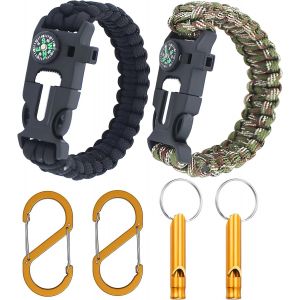 Teppc-Lot De 6 Bracelets De Survie Multifonctions 5 En 1 - Paracorde - 26 Cm X 2,5 Cm - Avec Sifflet, Sifflet, Boussole, Grattoir, Corde, Bracelet D'extérieur Pour Randonnée, Survie En Plein Air, Cam - Neuf