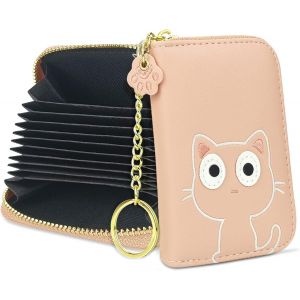 CAUC-Mignon Porte Cartes de Cr&eacute;dit en Cuir pour Femmes, Protection RFID Petit Portefeuille Fermeture Eclair avec Porte-cl&eacute;s - Neuf