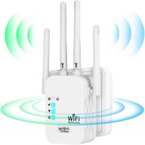 1200Mbps Répéteur WiFi,Amplificateur WiFi Signal Booster,Dual Band 5G/2,4G,4 Antennes,Repeteur WiFi avec LAN/WAN RJ45 Ports,Mode Répéteur & Routeur & AP,WiFi Extenders for Home and Office - Neuf