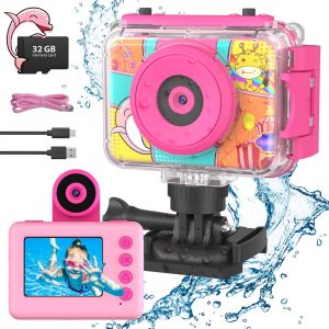Appareil Photo Enfant Étanche, 1080P HD Caméra Video sous-Marine pour Enfants, Appareil Photo Selfie Numérique avec Carte SD 32G, Appareil Photo Cadeau pour Filles Garçons 3-12 Ans - Neuf