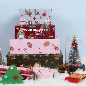 Papier Cadeau Noel 4 Rouleaux 17 po x 16,5 pi Design Vintage Enfants Emballage Cadeau Festif - Neuf