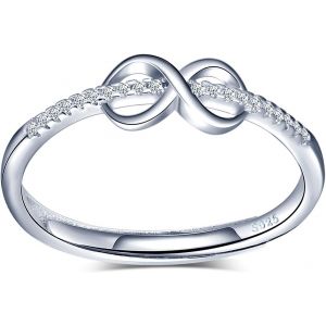 Bague Ouverte En Argent 925, Bague Ajustable Pour Femme Fille, Bague Symbole De L'infini, Bague De Mariage, Zircon Incrust&eacute;, Bague De Fian&ccedil;ailles - Neuf
