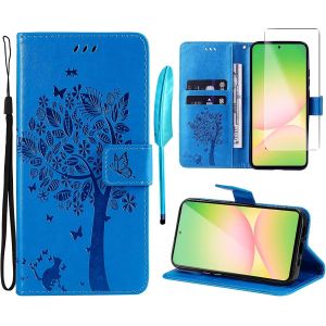 - Case For Samsung Galaxy A56 5G [1 X Tempered Glass] Flip Case Cover Pu Leather Wallet Silicone [Magnetic Closure][Card Slots][Stand Feature] - Blue - Neuf