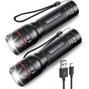 Mevronisshop-Lampe Torche Lde Rechargeable, 2 Pi&egrave;ces Lampe De Poche 2000 Lumens Avec 3 Modes, Zoomable Lampe Torche Tactique Led Ultra Puissante, Mini Lampe De Poche Enfant Portable Pour Camping Urge - Neuf