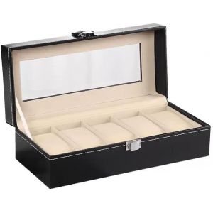 Kal-Boîte À Montres,Boîte À Montres,Boîte À Montres, Boîte À Montres À 6 Compartiments,Boîte De Porte Pour Montres Pu Avec Couvercle En Verre Avec Couvercle En Verre Cadeau Homme - Noir - Neuf