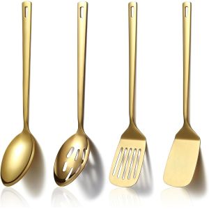 Eryi-Or Ustensiles De Cuisine Set De 4 Pièces, Titane Plaqué Or Inoxydable Ustensiles De Cuisine Set, Ustensiles De Cuisine Grattoir Set, Cuillère À Cuisson, Gadgets De Cuisine Accessoires - Neuf