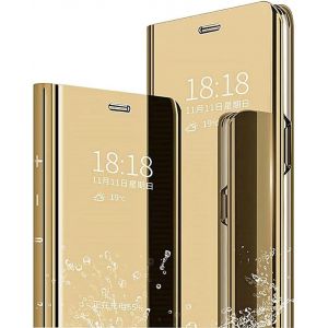 Mdy-Coque Pour Honor Magic 7 Lite 5g, Élégant Mirror Smart View Standing Flip Etanche Ultra Mince Antichoc Anti-Rayures Coque Etui Housse - Or - Neuf