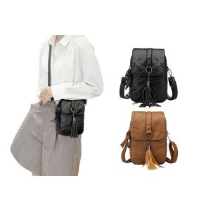 Sac bandouli&egrave;re femme pour t&eacute;l&eacute;phone, en cuir PU, noir et marron. - Neuf