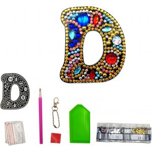 Lettres D Diy Diamant Peinture Porte-Clés Rétro Diamond Painting Porte-Clés Double Face En Acrylique Diy Art Strass Peinture Kits Pour Pendentif Sac Décor Broche - Neuf