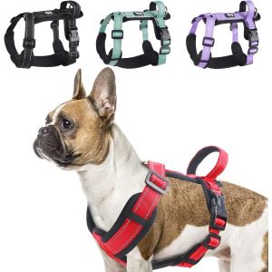 Eryi-Harnais Pour Chien Moyen, Harnais Anti Traction Pour Chien, Harnais Chien En Y, Réfléchissant Harnais Animalin Avec Poignée Rembourrée, Harnais Bouledogue Françai, Rouge, M - Neuf