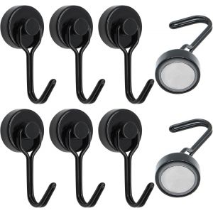 Lot de 6 crochets magnétiques pour réfrigérateur, aimant néodyme puissant de 20 mm et 15 kg, crochet pivotant magnétique puissant pour casier à clés de cuisine et de salle de bain - Neuf