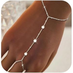 Eryi-Chaîne De Main En Argent - Bracelet Réglable En Argent Pour Femme - Élégante Chaîne De Main - Bracelet En Argent Pour Femme - Bangles Tendance - Neuf