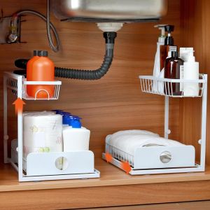 Lot De 2 Rangement Sous &Eacute;vier-Organisateur Sous Evier Tiroir Coulissant &Agrave; Extraction Forme En L-Rangement Et Organisation De Cuisine - Panier De Rangement Multifonction Pour Salle De Bain - Neuf