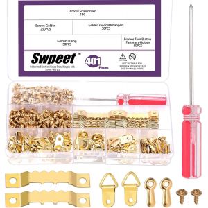 Le Kit De Suspension Pour Photo Comprend Une Suspension De Cadre Photo Sawtooth,Des Boutons De Tournage De Cadre,Des Vis Et Un Tournevis Pour Accrocher Des Photos,Des Dessins (Doré) - Neuf