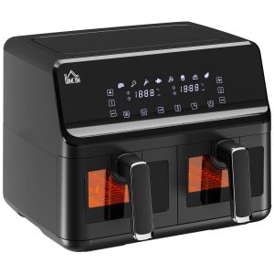 Friteuse &agrave; air 2 paniers 2500W 8L - air fryer multifonction 8 programmes - temp&eacute;rature r&eacute;glable - timer 60 min. - noir - Neuf