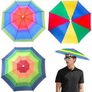 Ershi-Chapeau Parapluie De Tête,3 Pièces Pliable Parapluie Pour Tete,Bandeau Élastique Réglable,Protection Contre La Pluie Et Le S[1078] - Neuf