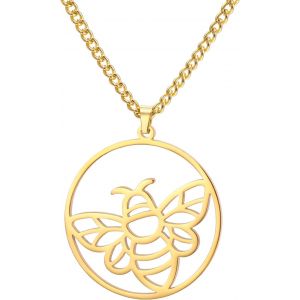 Kal-Collier Abeille Pour Femmes Collier Pendentif Abeille En Acier Inoxydable Bijoux Ronds Simples Chaîne Réglable - Neuf