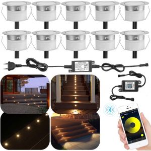 10x Bluetooth RGB Spot Encastrable Exterieur Dimmable 0.6W Ø30mm IP67 Étanche 16 millions Intelligent de couleurs Spot led Extérieur Encastrable IntelligentKit Complet - Neuf
