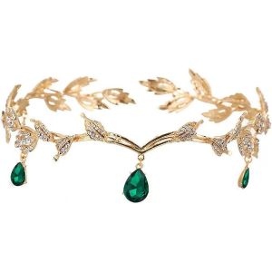 Nbgcm-Forêt Elfe Couronne, Mode Vert Cristal Couronne, Bijoux De Tete Rétro Princesse Elfe, Accessoires Medieval Femme Réglable, Pour Cosplay, Mariage, Fête, Festival De La Renaissance, Noël - Neuf
