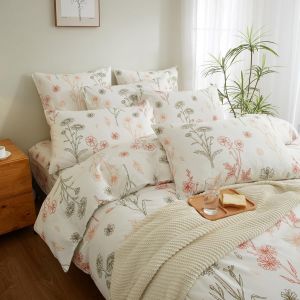 Sjzg-Parure De Lit, 2 Pi&egrave;ces, 135 X 200 Cm, Motif Fleurs, Blanc, Rouge, Gris, Floral, En Microfibre, Douce, Douillette, Avec Fermeture &Eacute;clair Et Taie D'oreiller De 80 X 80 Cm - Neuf