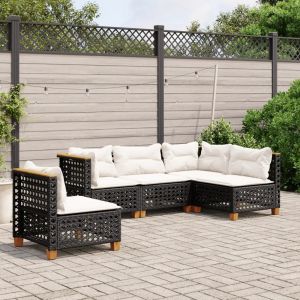 Prolenta Premium - Salon De Jardin 5 Pcs Avec Coussins Noir R&eacute;sine Tress&eacute;e - Neuf