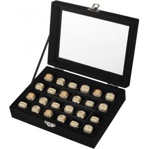 Présentoir À Bagues De Championnat À 24 Compartiment Boîte À Bagues De Championnat En Velours Avec Fenêtre Visible Pour Plusieurs Supports De Bagues De Baseball Rectangulaires Noirs - Neuf