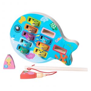 Jeu de pêche magnétique en bois pour enfants d'âge préscolaire-Baleines - Neuf