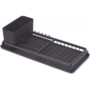 Dish Drainer - Kitchen Utensil - Drip Tray - Easy To Clean Kitchen Accessory - Removable Cutlery Basket - Corrosion Resistant Aluminium Holder - 20x46 - Neuf