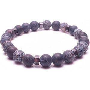 Kal-Bracelet De Yoga Tendance Pour Homme - Gris - Bracelet Chakra Pour Homme Avec Perles D'agate Naturelle De Qualit&eacute; Sup&eacute;rieure - Fait &Agrave; La Main - Excellente Id&eacute;e Cadeau, Flexible Fit / 16cm - 23cm - Neuf