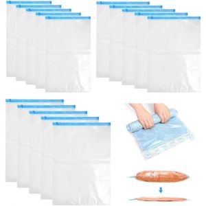 15 PCS Sac Sous Vide Vetement Aspirateur,Sac de Rangement Sous Vide,Housse Aspirable Rangement,Sacs Compression Voyage,Vacuum Storage Bags,Housse Aspirante pour Couette,Pas Besoin de Pompe - Neuf