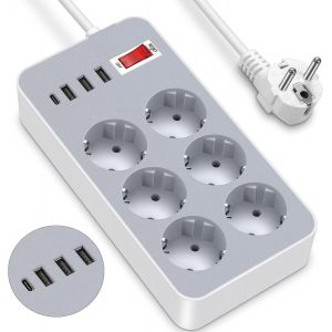 TYE-Multiprise avec Interrupteur, 6 Prises, avec Interrupteur, rallonge 10 en 1, multiprise avec USB C et Interrupteur, pour la Maison, la Cuisine, Le Bureau - Neuf