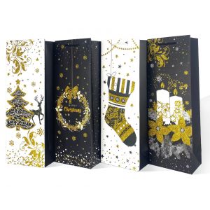 4 No&euml;l Cadeau de Vin Sacs de bouteilles, Sachets, de Vin et de Champagne Emballage Solide et R&eacute;utilisable - Neuf
