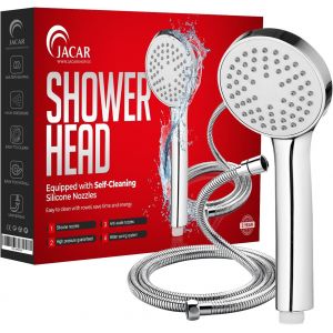 JGD-Pommeau de Douche Pression Anti Calcaire - Douchette salle de Bain-Pommeau Economie Tuyau de Douche 1.5 MTS - Universel Flexible Acier Inoxydable avec Chrome - Neuf
