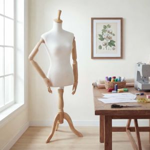 Mannequin de couture HWC-Q23, avec bras et mains articul&eacute;s ; torse de mannequin de vitrine f&eacute;minin, en plastique et bois, certifi&eacute; MVG - Neuf