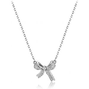Kal-Collier Femme En Forme De Noeud, Collier Papillon Pour Femmes Et Filles, Collier Brillant Design Minimaliste, Collier En Argent Sterling Avec Pendentif Arc Cadeau Pour Saint-Valentin, Bijoux Femme - Neuf