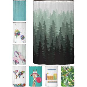 Sjzg-&reg; - Rideau De Douche 120x180 U2013 Rideaux De Douche En Tissu Polyester &Eacute;pais Lavable En Machine Avec Anti Moisissure Et Imperm&eacute;able Inclus 12 Crochets Rideau (For&ecirc;t) - Neuf