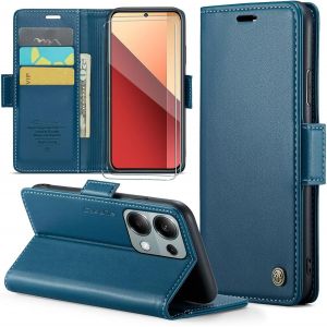 Kal-Coque Pour Xiaomi Redmi Note 13 5g+ 2 Pi&egrave;ces Verre Tremp&eacute;,Antivol,Prend En Charge Le Chargement Sans Fil, Pochette Fermeture Magn&eacute;tique Flip Case- Bleu - Neuf