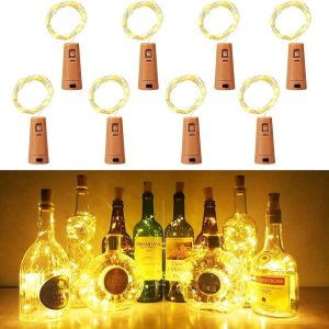 JGD-Lot de 8 guirlandes lumineuses pour bouteille de vin avec bouchon en li&egrave;ge, 2 m, 20 LED en fil de cuivre pour bouteilles, anniversaire, mariage, No&euml;l, bricolage, d&eacute;coration de table - Neuf