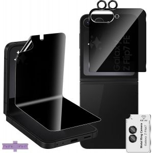 SJZG-Pour Samsung Galaxy Z Flip 7 Fe 5G En Verre Tremp&eacute;, 1 + 1 + 1 Protection Int&eacute;rieure En Tpu + Verre De Protection Arri&egrave;re Anti-Espion + Protecteur D'Appareil Photo, Protecteur D'&Eacute;cran Hd - Neuf