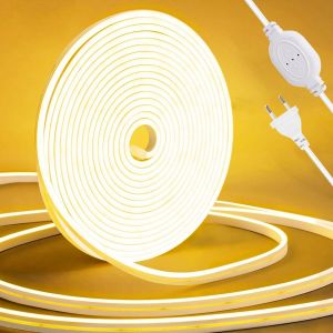Kalanka-Bandeau Led Cob 220v, 1 M Dimmable Bande Led Blanche Chaud 3000k, Ip65 Étanche Flexible Strip, Bandes À Led Strip Ruban Avec Alimentation, Pour Diy Chambre, Cuisine, Exterieur Maison Décorati - Neuf