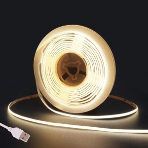 Ruban Led Cob 3m,5v Usb Bande Chambre Blanc Neutre 4000k,480leds/M Cri90 Flexible Led Tv 4mm,Fancy Lumiere Bandeau Gaming,Adhésif Reglette Led Pour Cuisine,Armoire,Miroir,Fête Diy Deco - Neuf