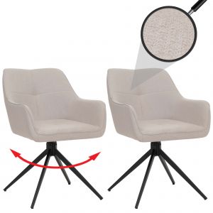 Lot de 2 chaises de salle &agrave; manger HWC-O47, chaise de cuisine avec accoudoirs, tissu 270 g/m&sup2;blanc cr&egrave;me - Neuf