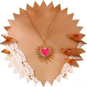Kal-Boho Collier Pendentif &Eacute;mail Noir Coeur Soleil Rayonnant Collier Cz Rose Coeur Soleil Levant Collier Choker Cha&icirc;ne Simple Collier Fin Collier Minimaliste Collier C&eacute;leste Bijoux Pour Femmes - Neuf