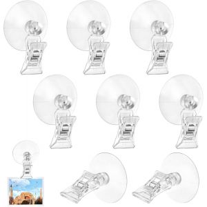 Loc-Lot De 8 Crochets À Ventouse Avec Clips, Pince À Ventouse Transparente, Support À Ventouse Pour Supermarché, Maison, Salle De Bain (4,5 Cm) - Neuf