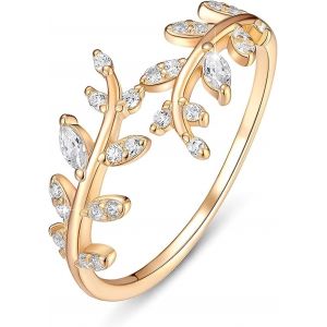 Kahfl-Bague Pour Femme Avec Branche De Feuille,Anneaux En Feuille D'olivier Empilable,Réglable,Ouvert,En Zircone,Design Ouvert,Bijoux Fantaisie,Cadeau,Pour Femmes Et Filles (Doré) - Neuf
