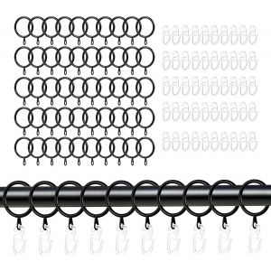 Tianyi-50 Anneaux De Rideaux En Métal Et 50 Crochets Rideau En Plastique ¿ Anneau Rideau Douche De 30 Mm ¿ Accroche Rideau Pour Rideaux, Baldaquins Et Rideaux De Douche ¿ Noir/Transparent - Neuf