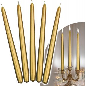 MEVRONISSHOP-Lot de 10 bougies dor&eacute;es h 29 cm, longues coniques en or m&eacute;tallis&eacute; &eacute;l&eacute;gantes d&eacute;corations en cire de table pour c&eacute;l&eacute;brations, Nouvel An, anniversaire, No&euml;l, pour chandelier - Neuf