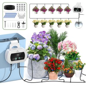 Kit Arrosage Automatique Interieur, USB-C Arrosage Automatique Intérieur avec Minuterie Programmateur et 10M Tuyau D'arrosage Goutte à Goutte, Systeme Irrigation pour Balcons, Plantes en Pot - Neuf