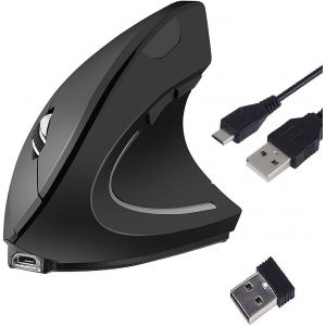 Souris verticale sans fil ergonomique, souris optique rechargeable optique 2.4G haute pr&eacute;cision r&eacute;glable800/12001600DPI,5boutons pour PC/Ordinateurportable/Mac - Neuf