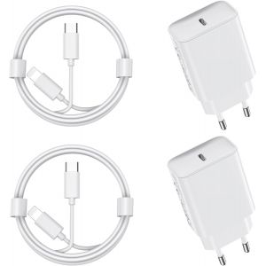 30w Usb C Fast Charger For Iphone 14/14/Pro/14 Pro Max/14 Plus/13 12 11 Se Xr X Xs 8, 2 Pack Usbc Charger Ac Plug Type C Power Supply Adapter And 2 M Cable - Neuf